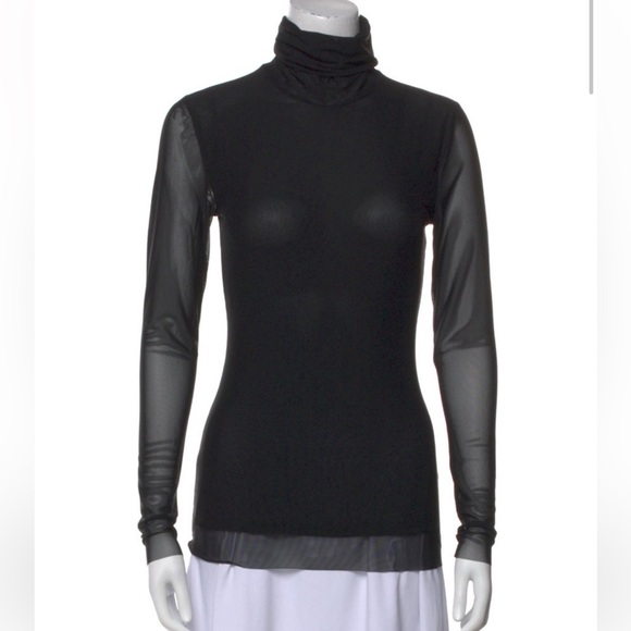 Ganni Black Mesh Long Sleeve Turtleneck Top - Picture 2 of 7